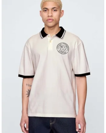 Tricou polo lejer cu detalii contrastante, Alb fildes/Negru