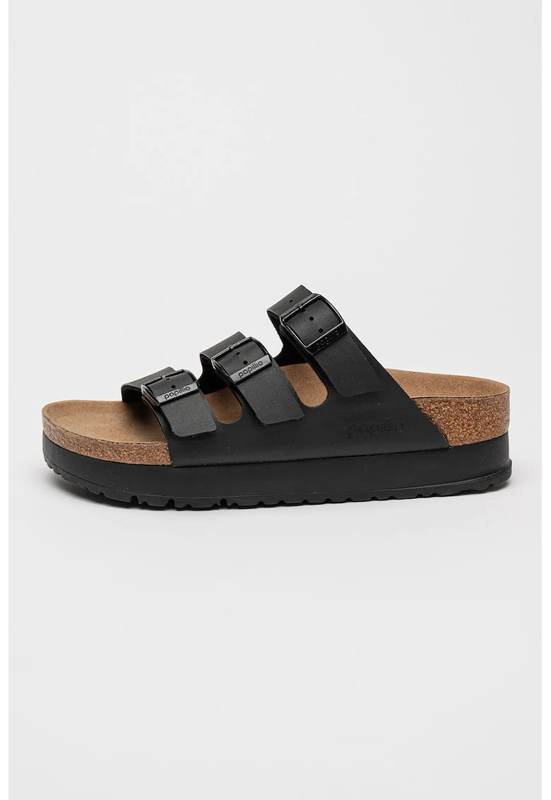 Papuci flatform, Negru/Negru stins