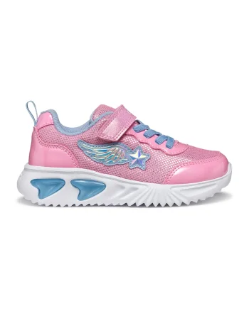 Pantofi sport de plasa cu velcro si garnituri din material sintetic, Albastru prafuit/Alb murdar/Roz prafuit