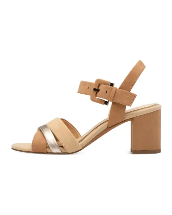 Sandale cu barete incrucisate, Maro camel/Argintiu
