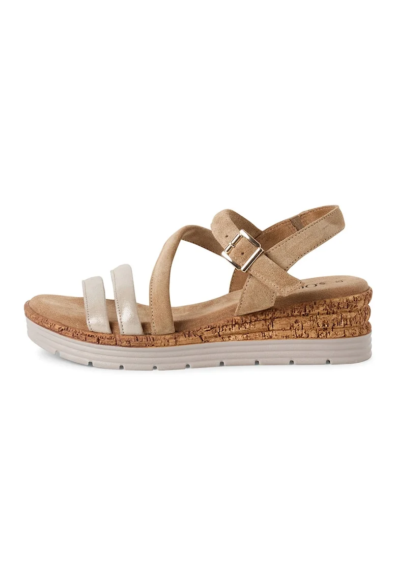 Sandale wedge din piele, Maro deschis