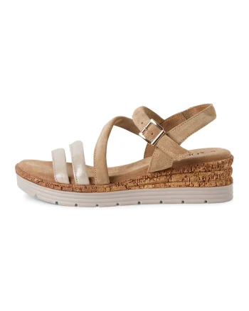 Sandale wedge din piele, Maro deschis