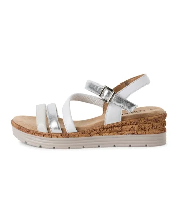 Sandale wedge din piele, Alb/Argintiu