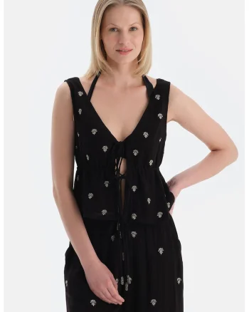 Bluza cu decolteu in V, Negru