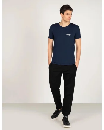 Tricou slim fit cu decolteu in V, Bleumarin
