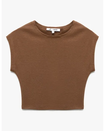 Tricou crop din amestec de modal, Maro scortisoara
