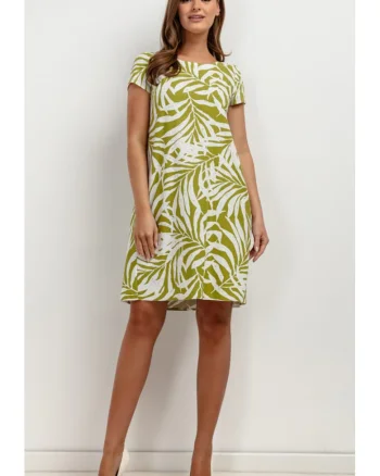 Rochie lejera din amestec de in, cu imprimeu tropical