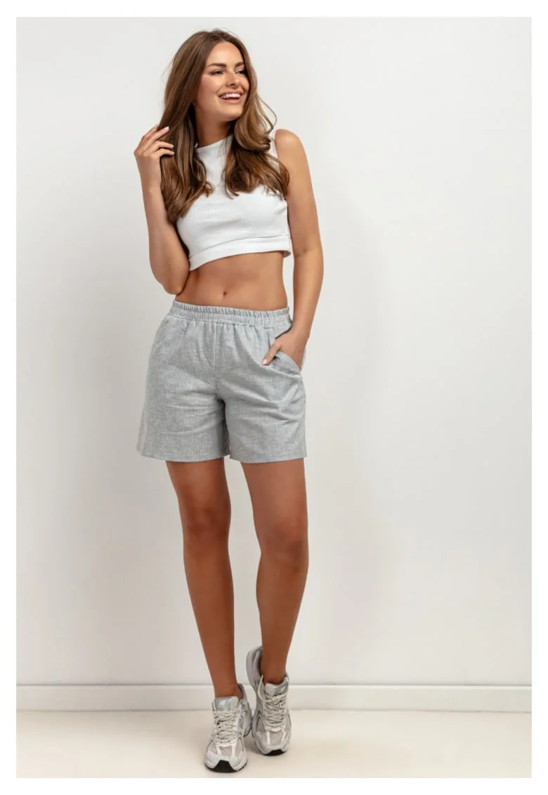 Pantaloni scurti cu talie elastica, din amestec de in