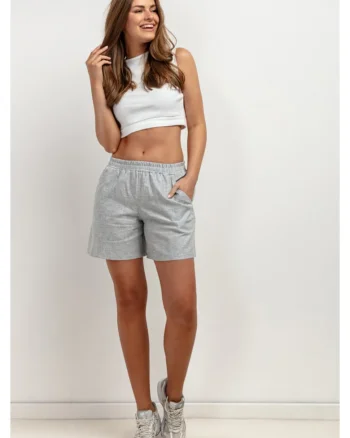Pantaloni scurti cu talie elastica, din amestec de in
