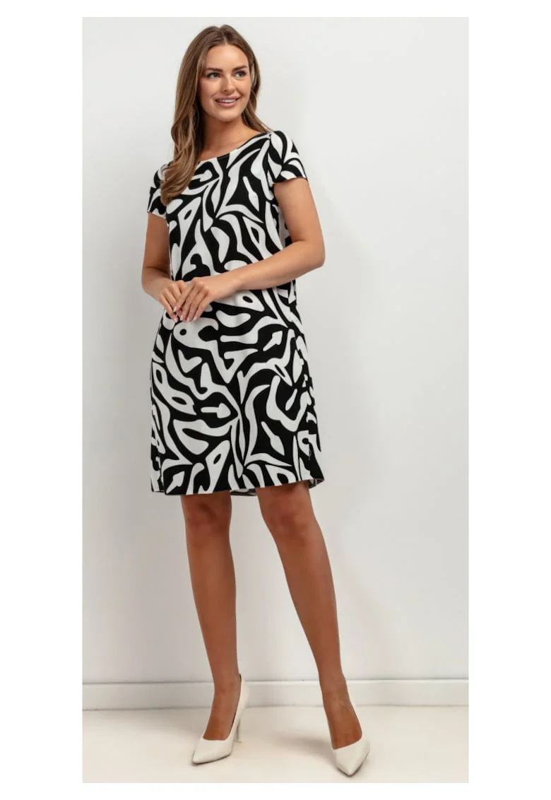 Rochie mini din amestec din in cu imprimeu