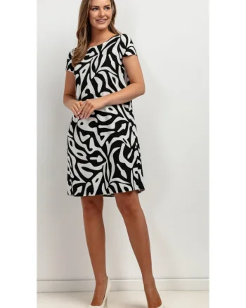 Rochie mini din amestec din in cu imprimeu