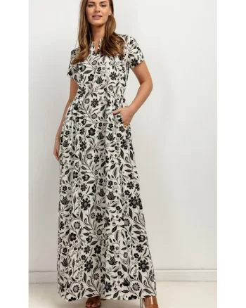 Rochie din amestec de in cu buzunare laterale