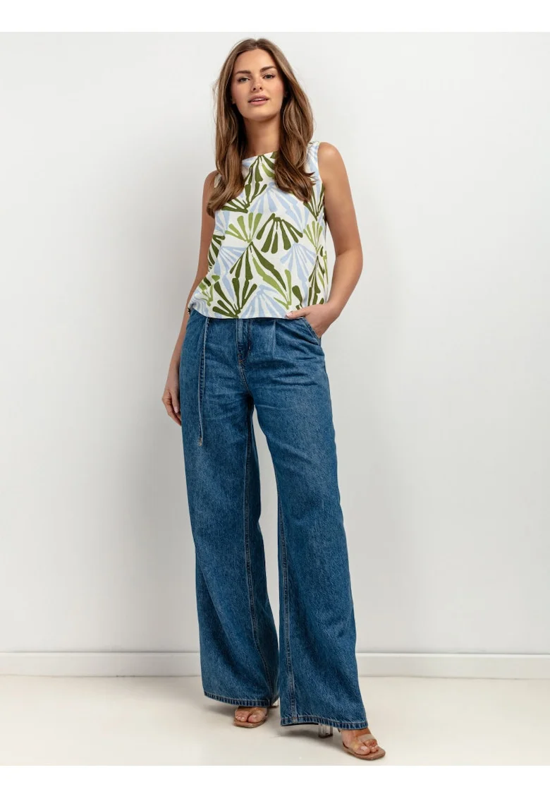 Top din amestec de in cu motive tropicale