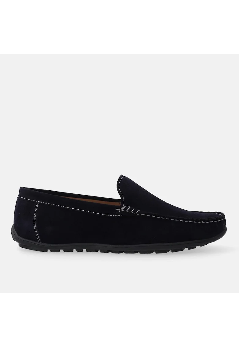 Pantofi loafer din piele intoarsa cu cusaturi decorative
