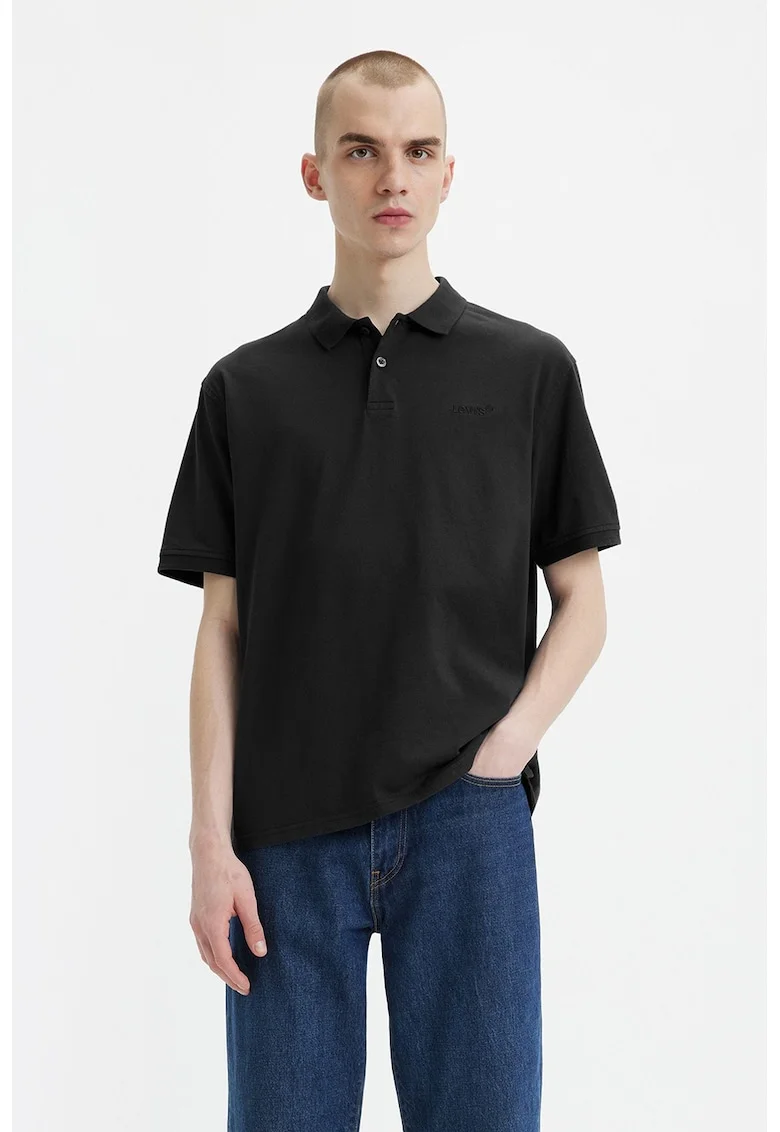 Tricou polo de bumbac, Negru