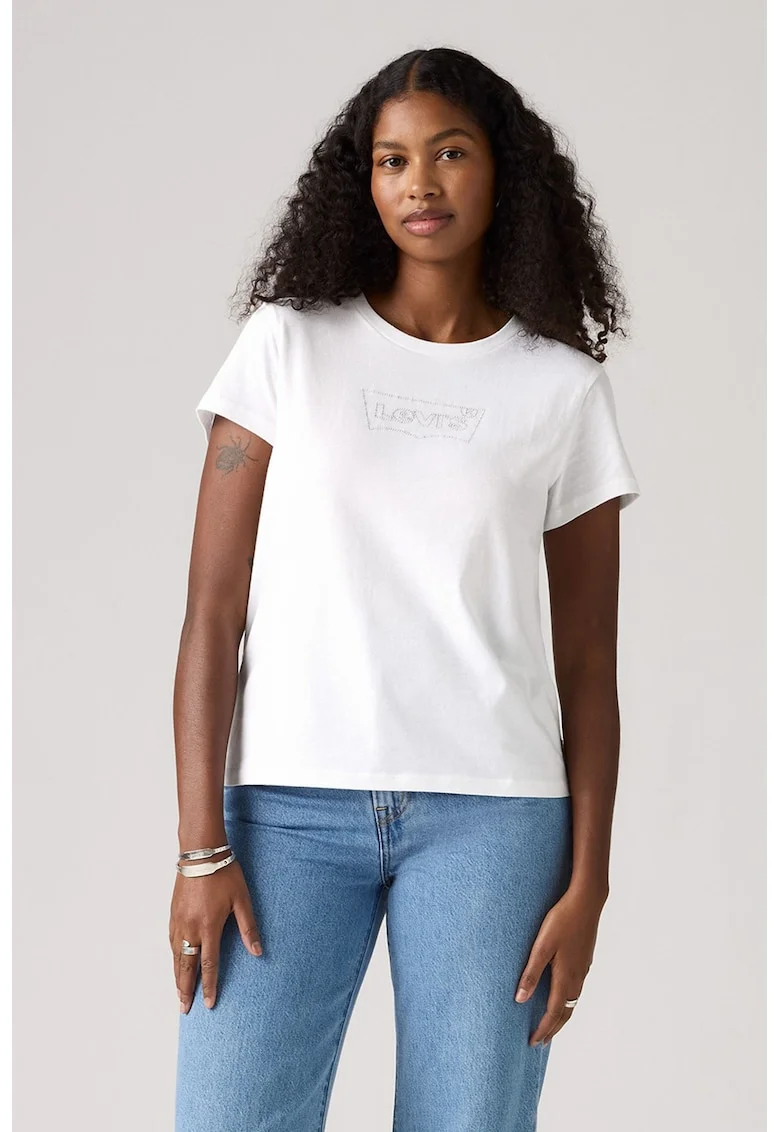 Tricou de bumbac cu decolteu la baza gatului