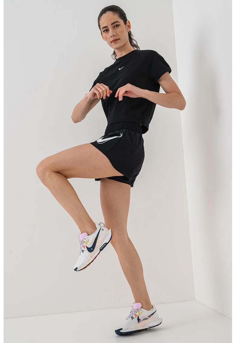 Tricou crop cu logo, Negru