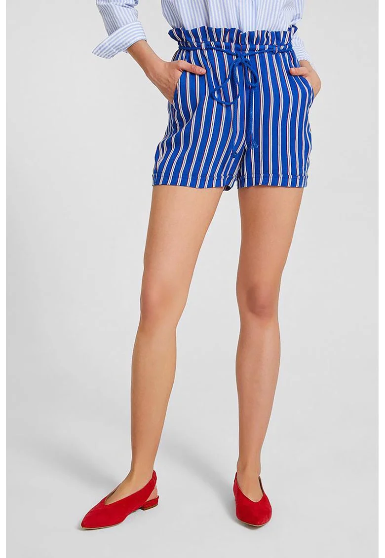 Pantaloni scurti cu snur si talie inalta, Rosu/Alb/Albastru royal