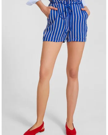 Pantaloni scurti cu snur si talie inalta, Rosu/Alb/Albastru royal