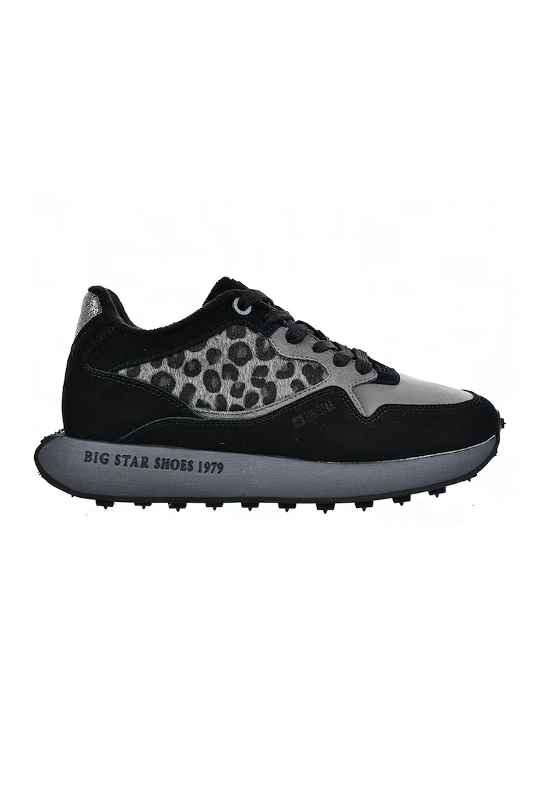 Pantofi sport cu garnituri de piele intoarsa, Negru/Gri