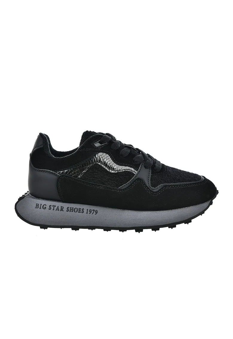 Pantofi sport cu garnituri de piele intoarsa, Negru/Gri antracit