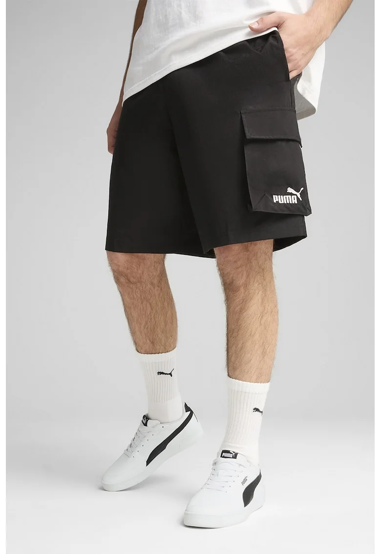 Pantaloni scurti cu buzunare si logo, Negru