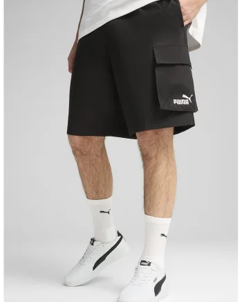 Pantaloni scurti cu buzunare si logo, Negru