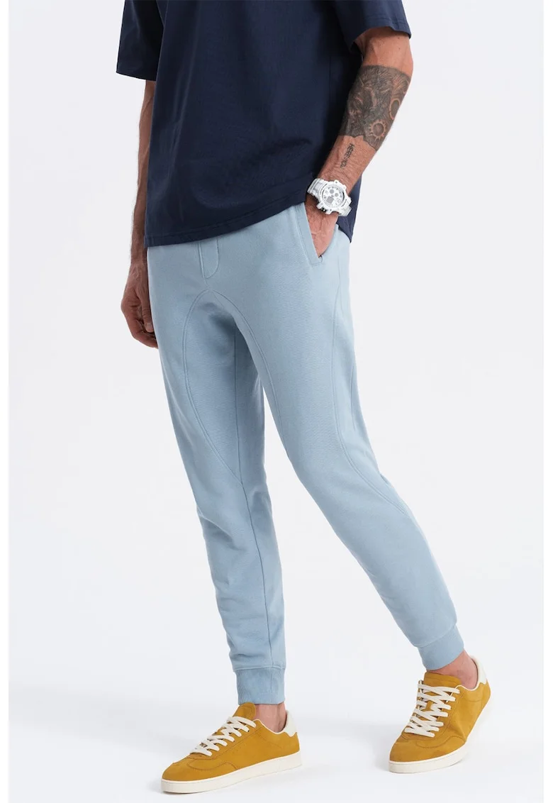 Pantaloni de trening cu croiala conica si snur de ajustare, Albastru lavanda