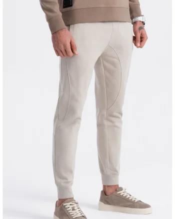 Pantaloni de trening cu croiala conica si snur de ajustare, Grej