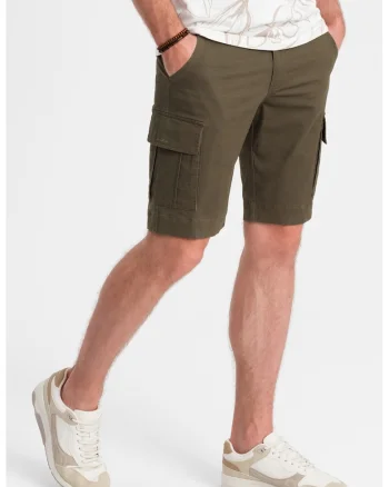 Pantaloni scurti cargo din amestec de bumbac cu buzunare multiple, Kaki