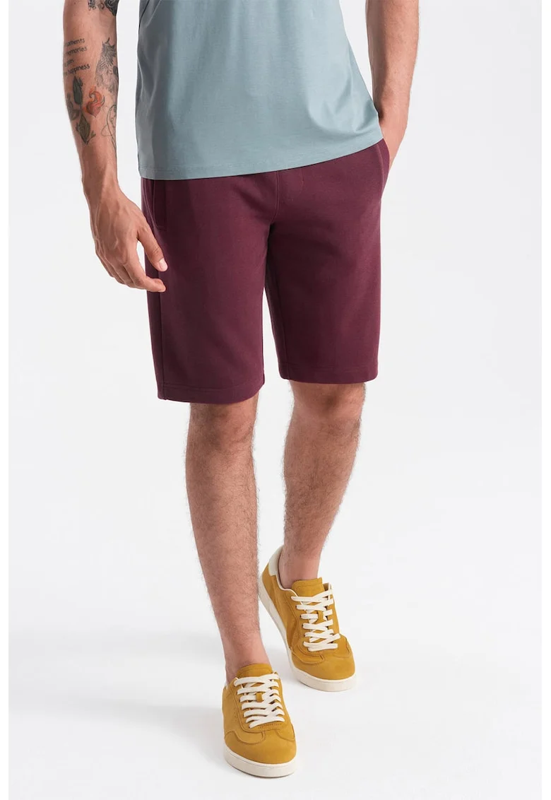 Pantaloni scurti de bumbac cu talie ajustabila, Visiniu