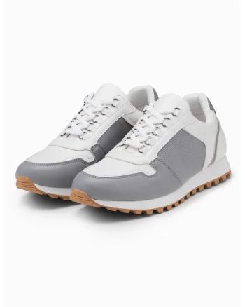 Pantofi sport low-cut cu garnituri din piele ecologica, Alb/Gri