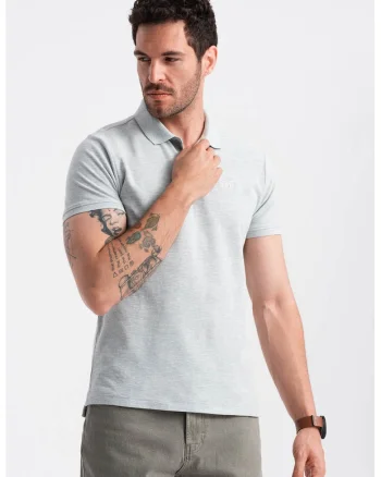Tricou polo cu model uni, Gri deschis melange