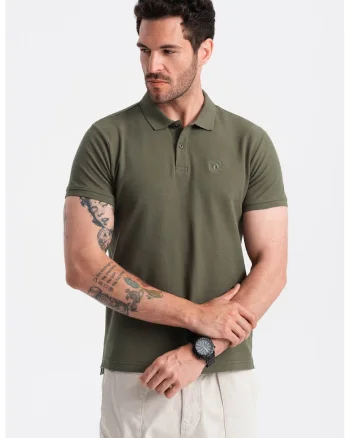 Tricou polo cu model uni, Verde inchis