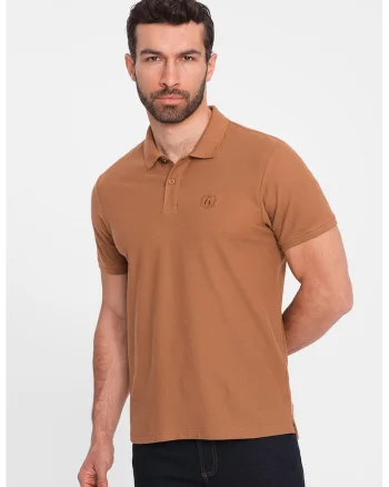 Tricou polo cu model uni, Caramel