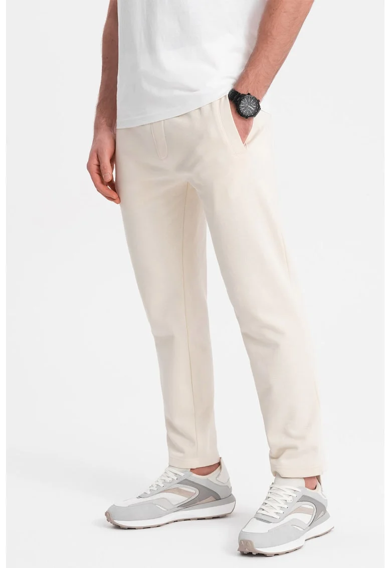 Pantaloni de trening slim fit cu buzunare laterale, Crem