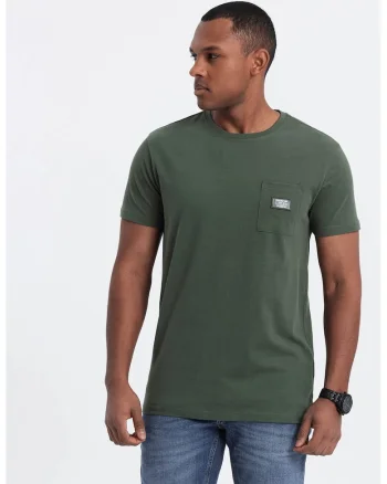 Tricou cu decolteu la baza gatului si buzunar pe piept, Verde inchis