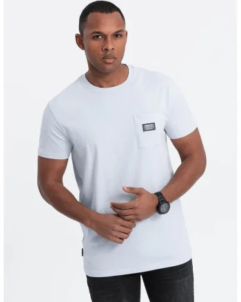 Tricou cu decolteu la baza gatului si buzunar pe piept, Albastru deschis
