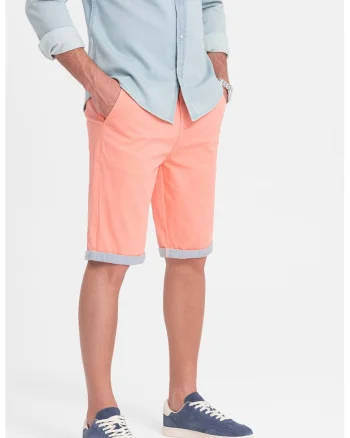 Pantaloni chino scurti cu terminatie contrastanta, Roz somon
