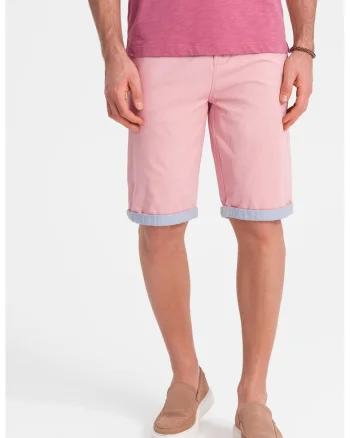 Pantaloni chino scurti cu terminatie contrastanta, Roz pastel