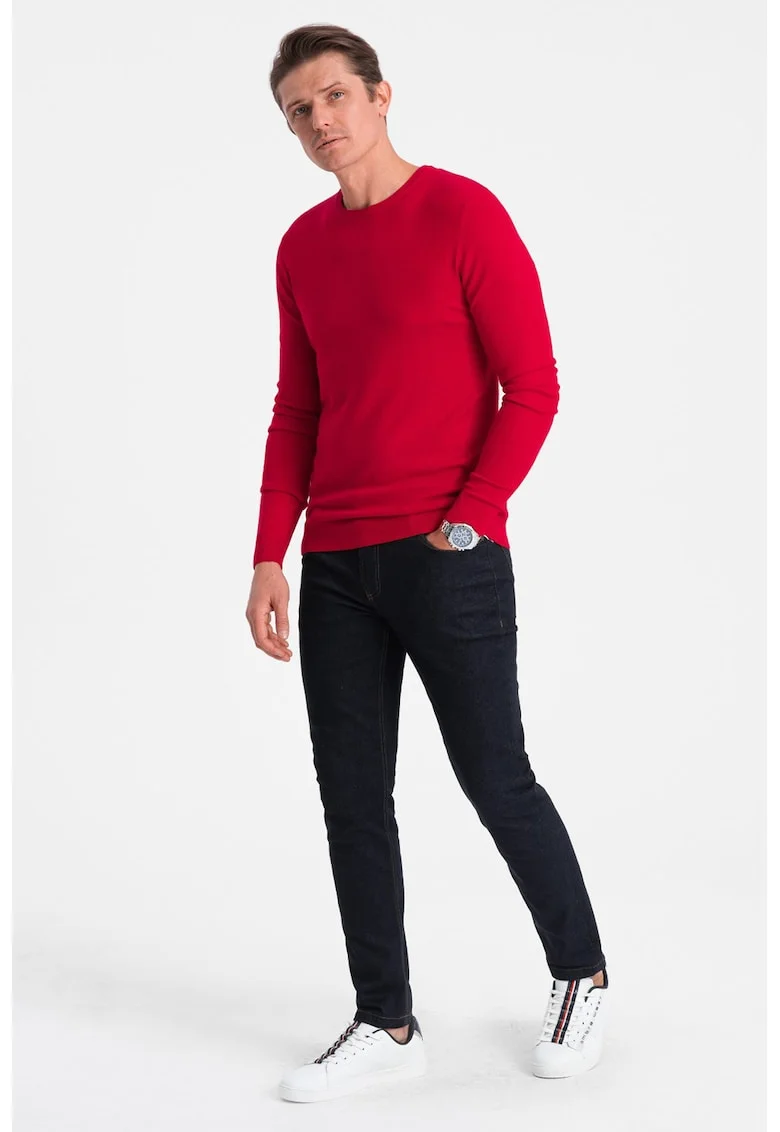 Bluza uni cu decolteu la baza gatului, Rosu vermillion