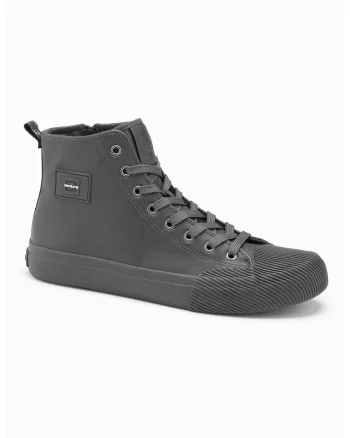 Pantofi sport de piele ecologica cu sireturi, Gri inchis