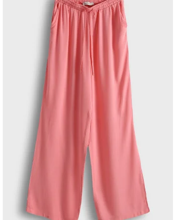 Pantaloni cu croiala ampla si model uni, Coral