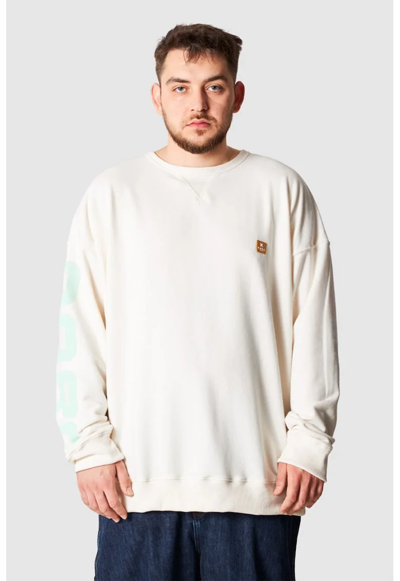 Bluza de trening cu logo aplicat si model unisex, Alb/Turcoaz