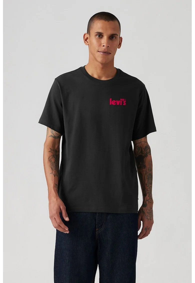 Tricou cu imprimeu logo, Rosu/Negru/Ametist