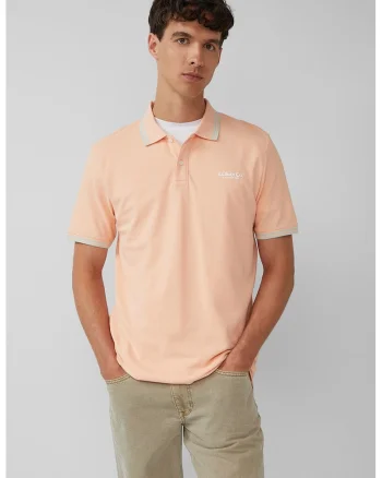 Tricou polo cu imprimeu logo discret, Roz somon