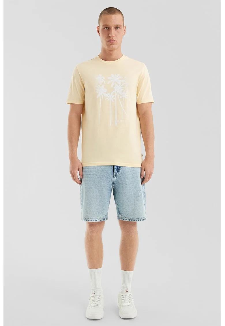 Tricou din bumbac cu model tropical, Alb/Bej
