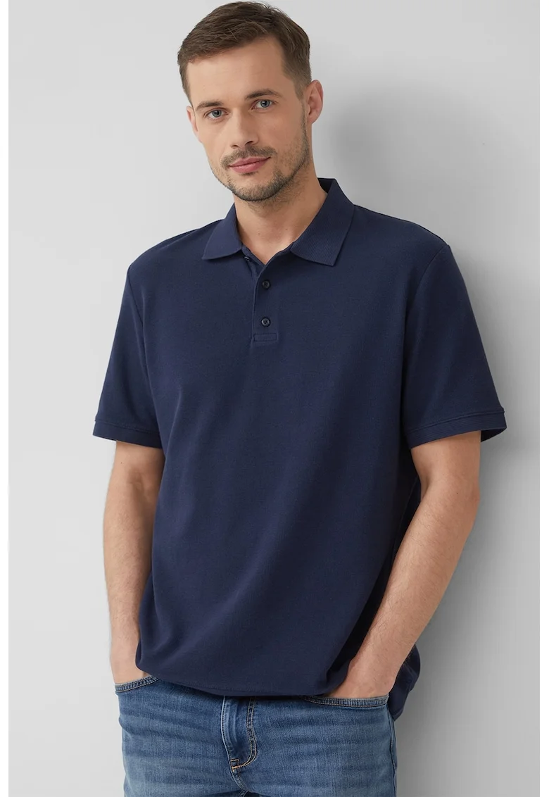 Tricou polo cu model uni, Bleumarin