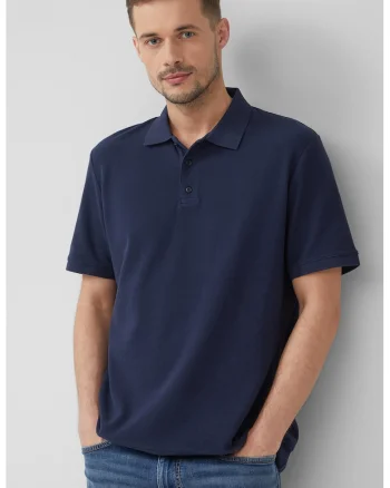 Tricou polo cu model uni, Bleumarin