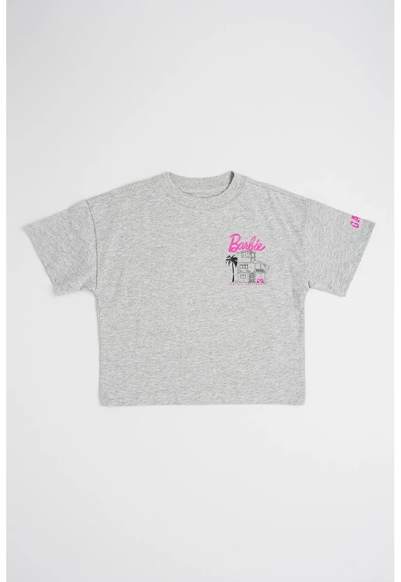 Tricou supradimensionat cu imprimeu Barbie, Roz deschis/Gri melange